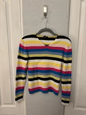 Gap Y2K Colorful Striped V-Neck Shirt 100% Cotton Size Medium